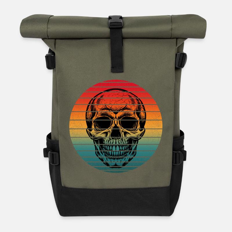 crâne vintage - Sac à dos roll top - olive/noir