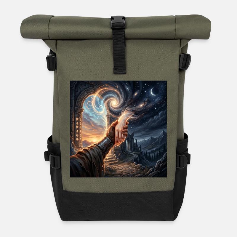 Himmlischer Handschlag – Fantasy-Portal-Kunst - Rolltop Rucksack - Olive/Schwarz