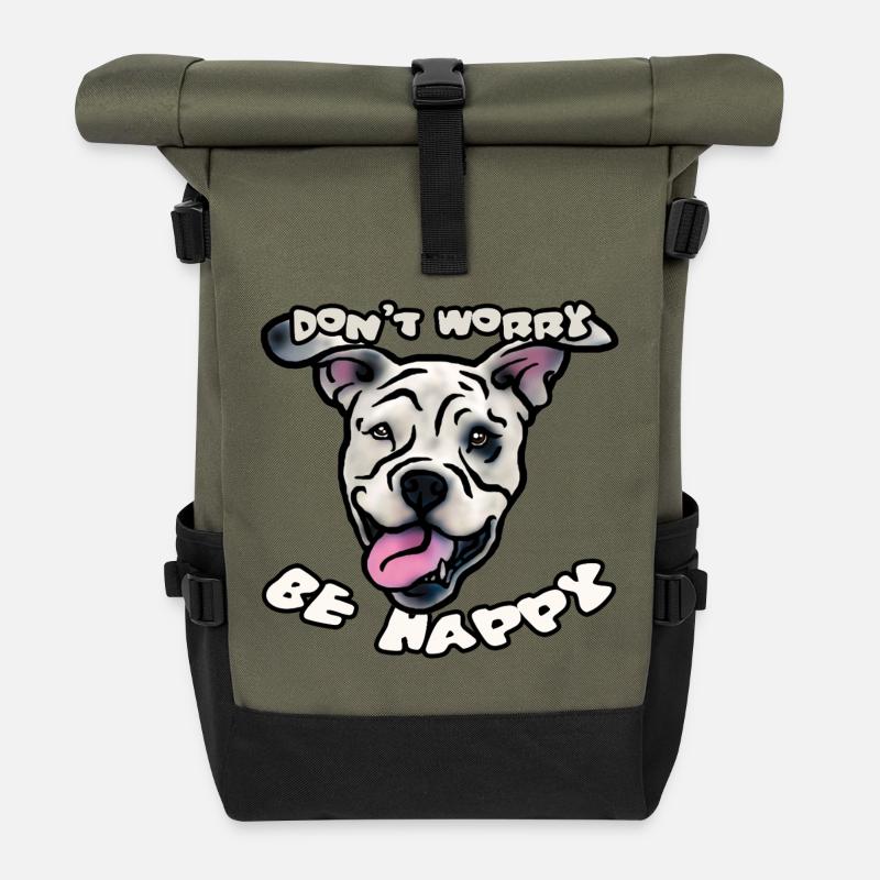« Ne t’inquiète pas – sois heureux » Dogo Argentino - Sac à dos roll top - olive/noir