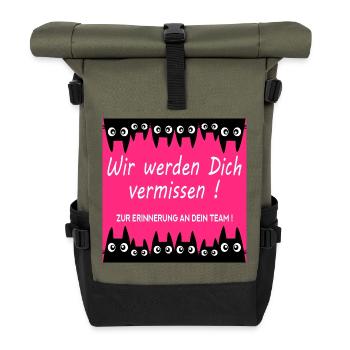 Abschied Kollegin Katzen - Rolltop Rucksack - Olive/Schwarz - Vorne