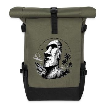 Moai Osterinsel Statue  - Rolltop Rucksack - Olive/Schwarz - Vorne