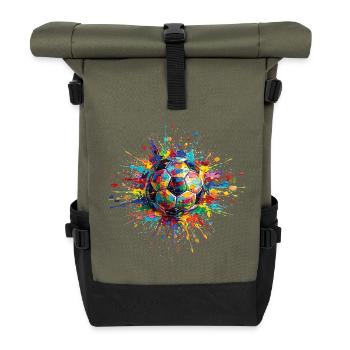 Soccer Ball Football Colorful Painting Print - Roll Top Backpack - olive/black - Front