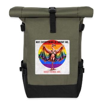 Funny Pride Flamingo LGBTQ Design - Rolltop Rucksack - Olive/Schwarz - Vorne