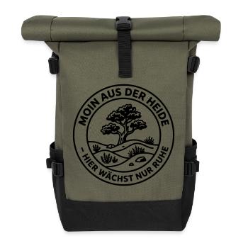 Moin aus der Heide  - Rolltop Rucksack - Olive/Schwarz - Vorne