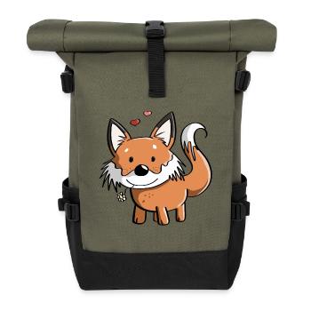 Fuchs mit Blume - Füchse - Rotfuchs - Raubtier - Rolltop Rucksack - Olive/Schwarz - Vorne