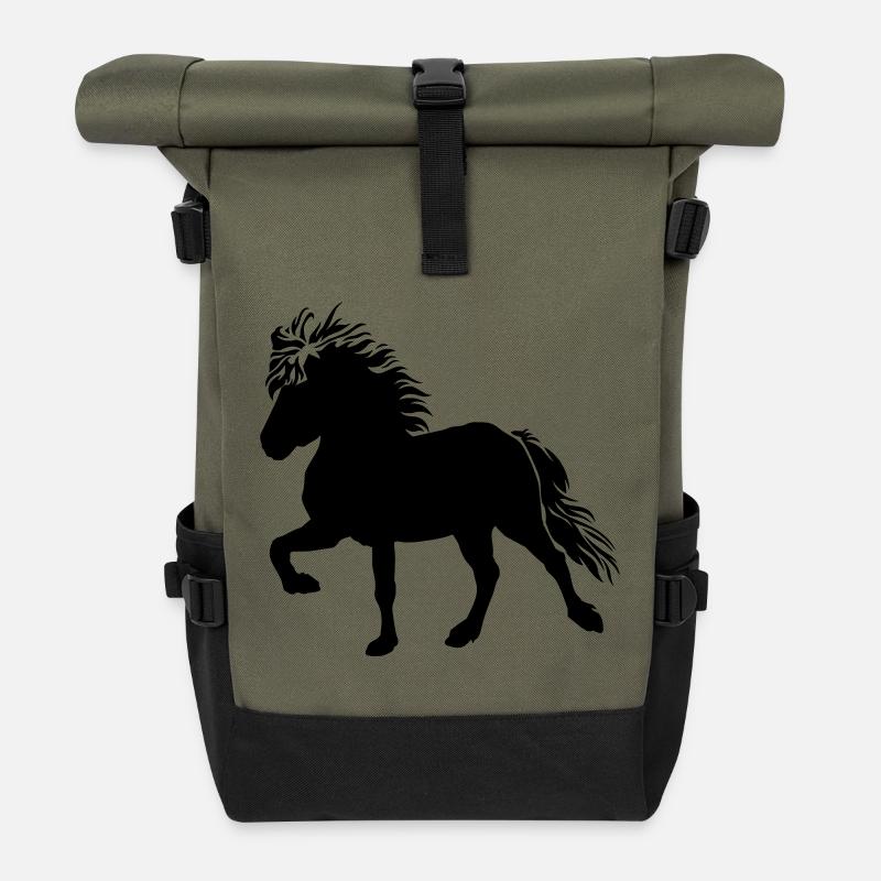 Süßes Islandpferd Tölt 5, Isländer, Islandpony - Rolltop Rucksack - Olive/Schwarz