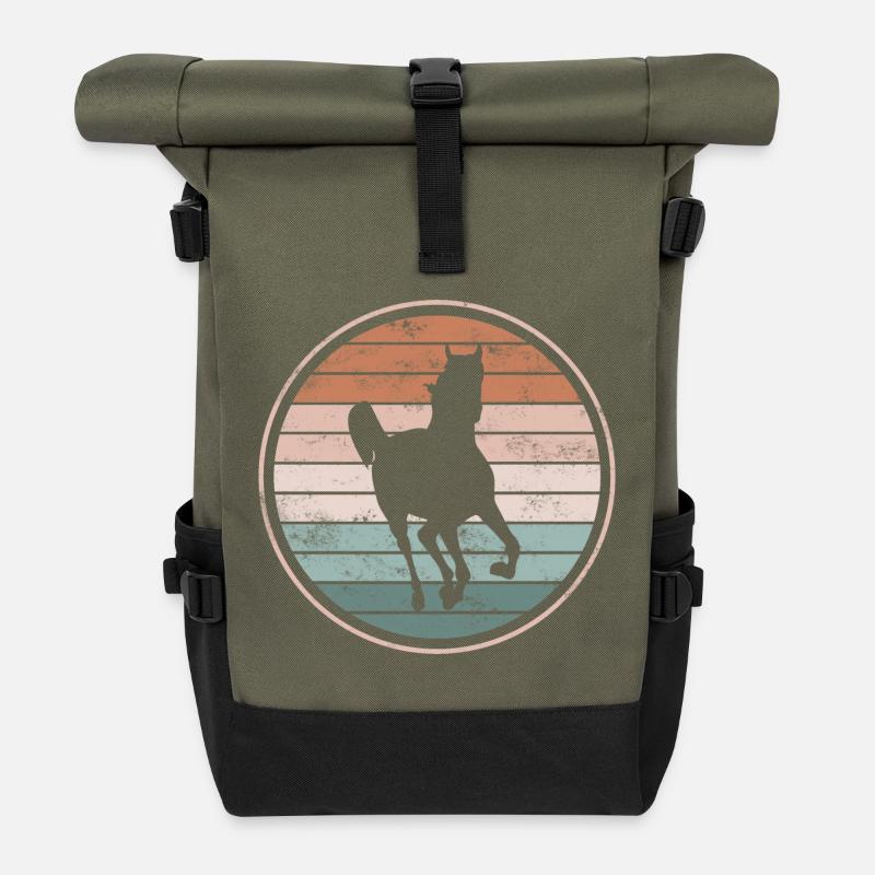 Pferd Pferde - Rolltop Rucksack - Olive/Schwarz