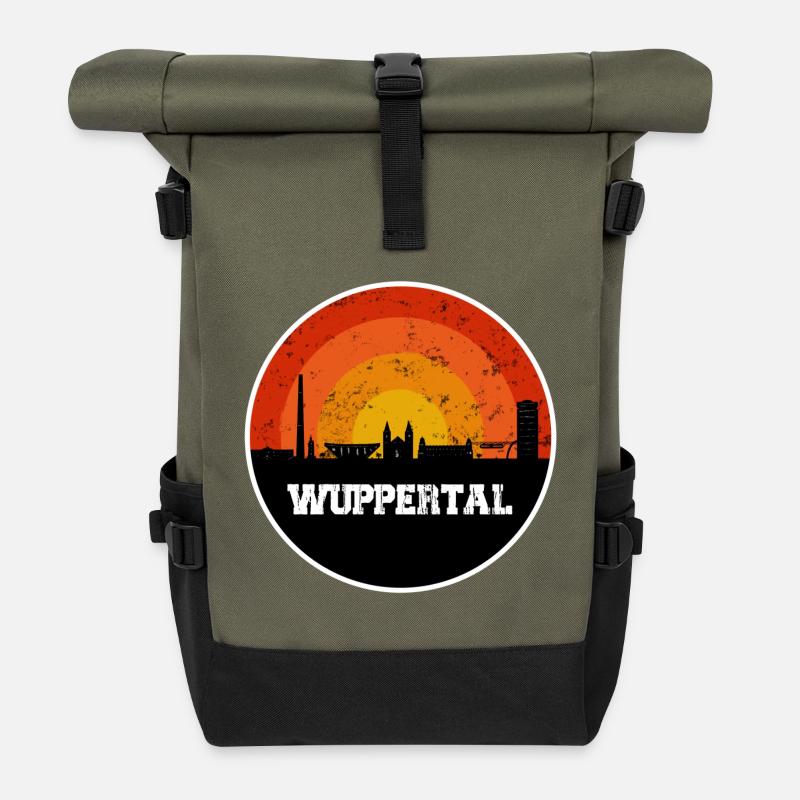 Wuppertal Skyline - Rolltop Rucksack - Olive/Schwarz