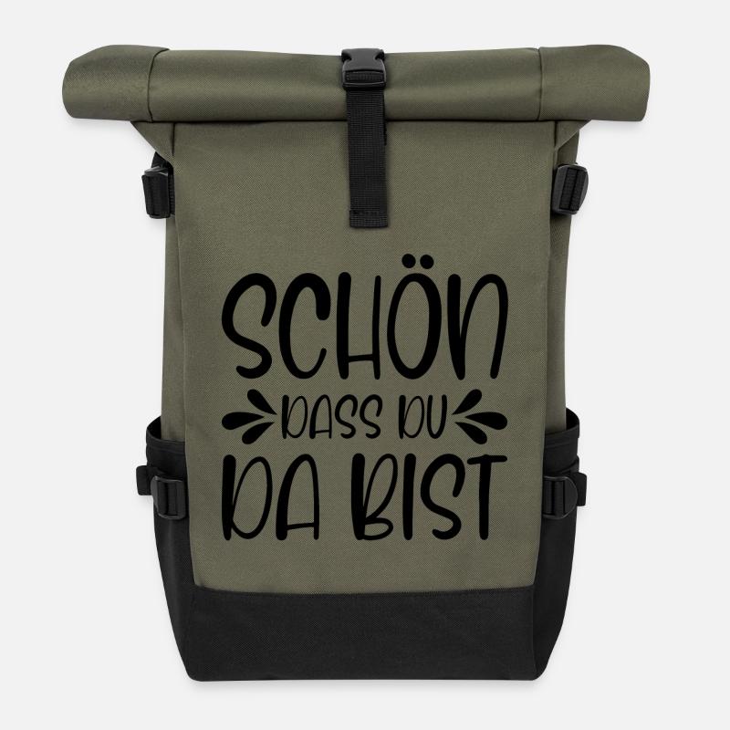 Schön dass du da bist - Rolltop Rucksack - Olive/Schwarz
