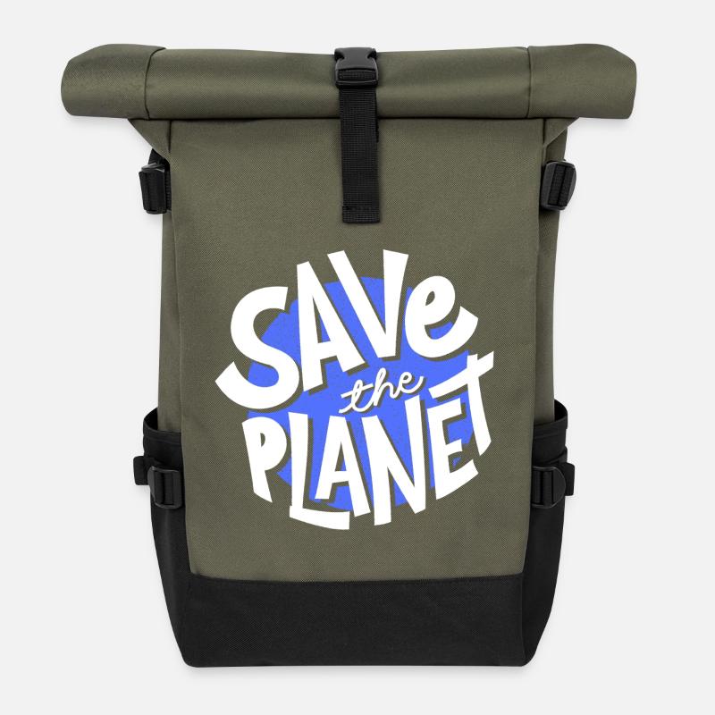 Rette den Planeten, den Planeten Erde, rette den Planeten - Rolltop Rucksack - Olive/Schwarz