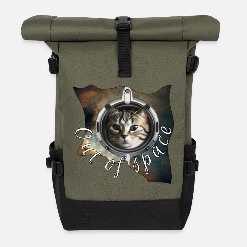 Space cat in helmet - Roll Top Backpack - olive/black