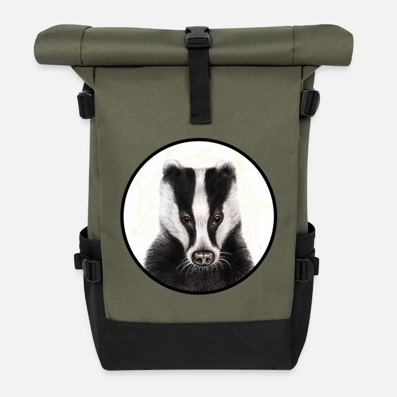 Blaireau avec logo - Sac à dos roll top - olive/noir