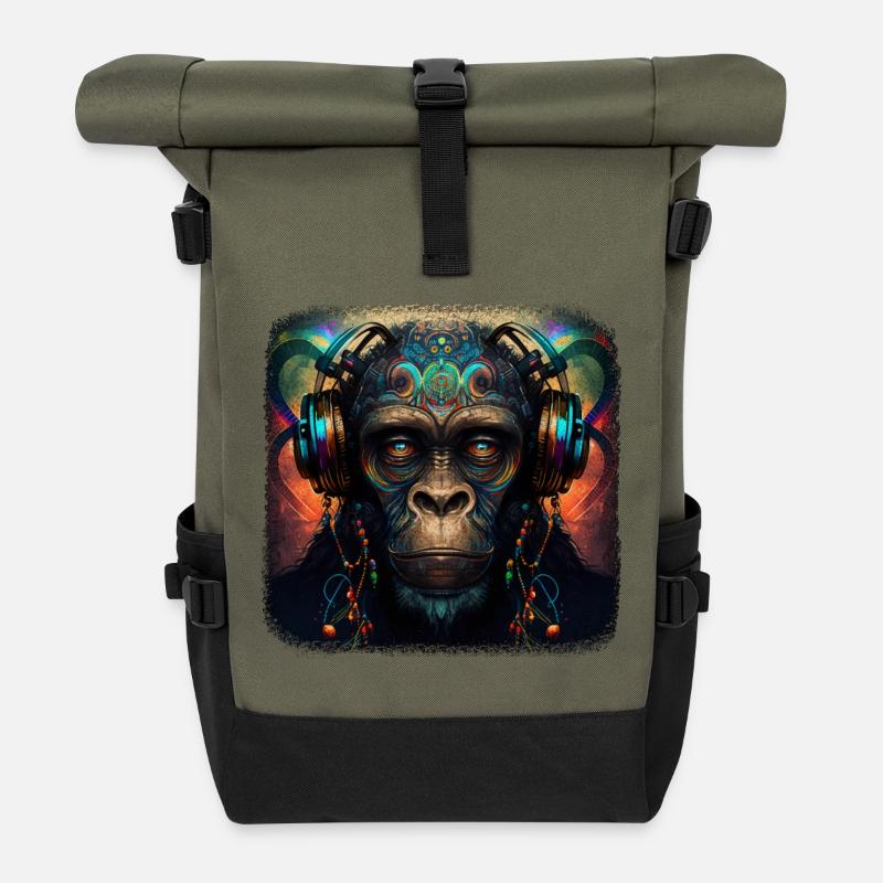 Kosmischer DJ - Rolltop Rucksack - Olive/Schwarz