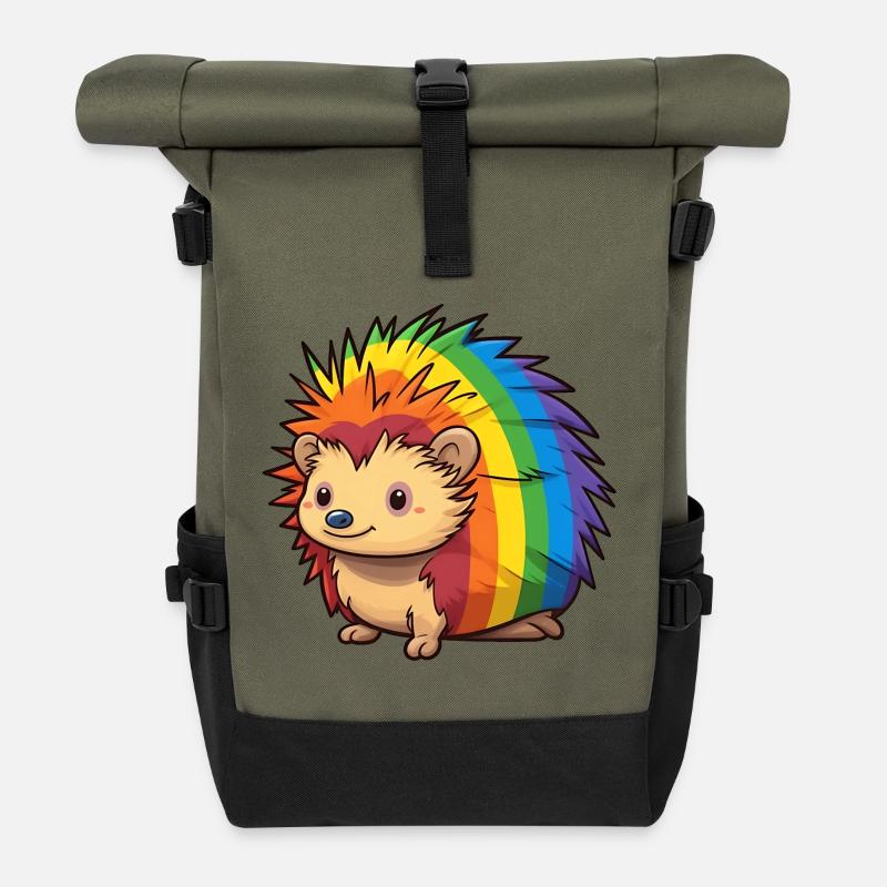Igel-Design in Regenbogenflaggenfarben | Stolz - Rolltop Rucksack - Olive/Schwarz