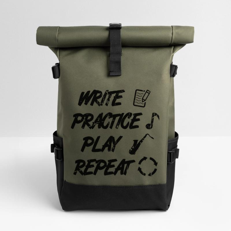 Writing, practicing, playing, repeating Roll Top Backpack