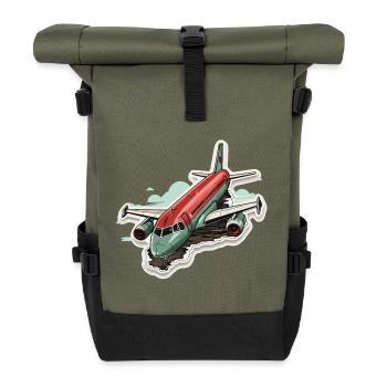 Flugzeug - Illustration - Rolltop Rucksack - Olive/Schwarz - Vorne