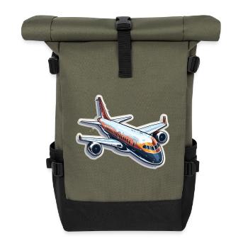 Airplane - illustration - Roll Top Backpack - olive/black - Front