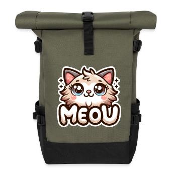 Meow - Cat Illustration - Roll Top Backpack - olive/black - Front