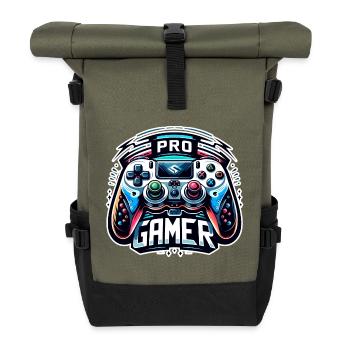 Pro Gamer - Controller Illustration - Rolltop Rucksack - Olive/Schwarz - Vorne