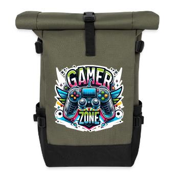 Gamer Zone - Controller Illustration - Rolltop Rucksack - Olive/Schwarz - Vorne