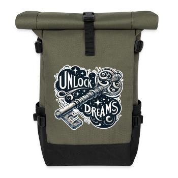 Unlock Dreams - Schlüssel Illustration - Rolltop Rucksack - Olive/Schwarz - Vorne