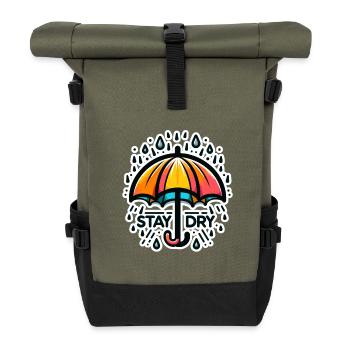 Stay Dry - Umbrella Illustration - Roll Top Backpack - olive/black - Front