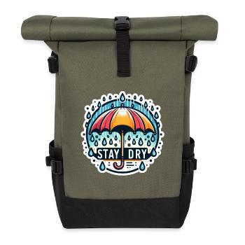 Stay Dry - Umbrella Illustration - Roll Top Backpack - olive/black - Front