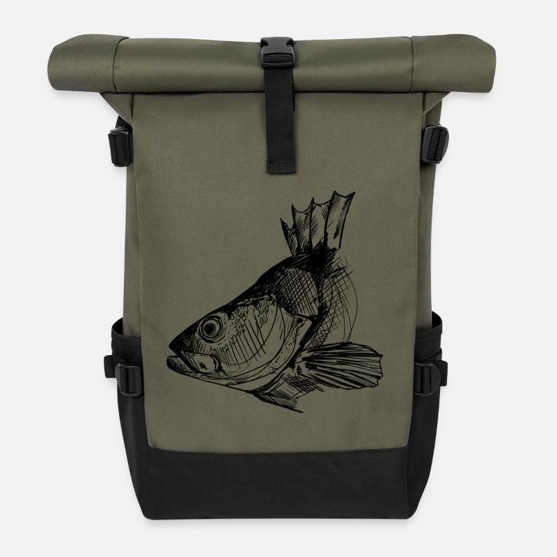 Barsch - Barschangeln - Lieblingsfisch - Rolltop Rucksack - Olive/Schwarz