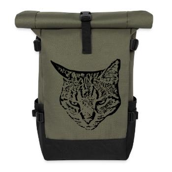 Cat Black Cat Head - Roll Top Backpack - olive/black - Front