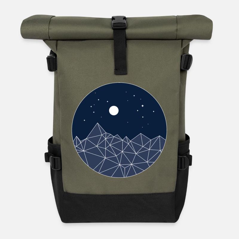 Minimal Mountains – Night Nature Aesthetic - Rolltop Rucksack - Olive/Schwarz