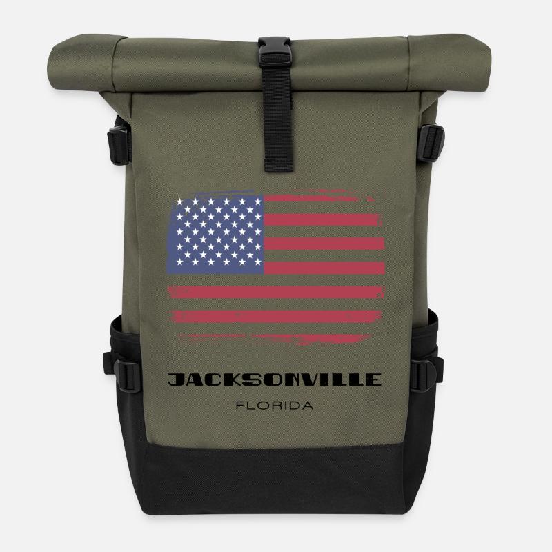 Jacksonville, Florida, USA - Roll Top Backpack - olive/black