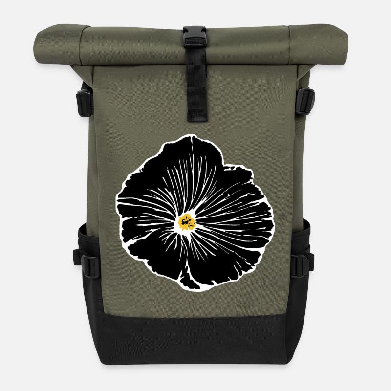 Blume schwarz Blumen schwarz Blüte - Rolltop Rucksack - Olive/Schwarz