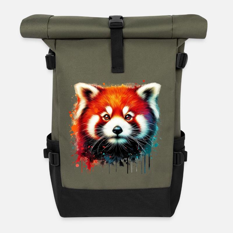 Red panda - Roll Top Backpack - olive/black