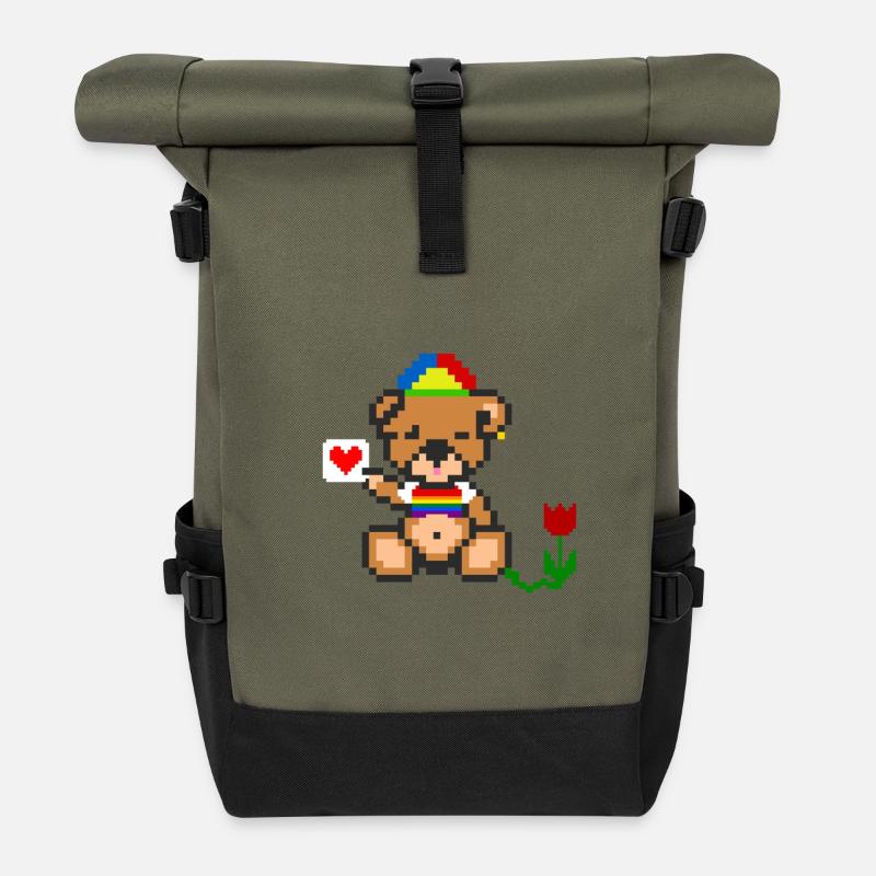 Pixel-Bären-Stolz - Rolltop Rucksack - Olive/Schwarz
