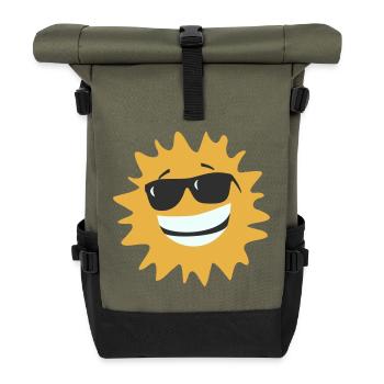 Sunburst Smiling with Sunglasses - Roll Top Backpack - olive/black - Front