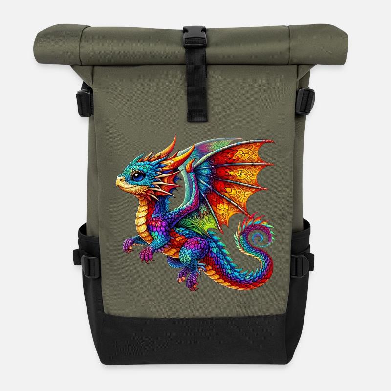 Drache - Rolltop Rucksack - Olive/Schwarz
