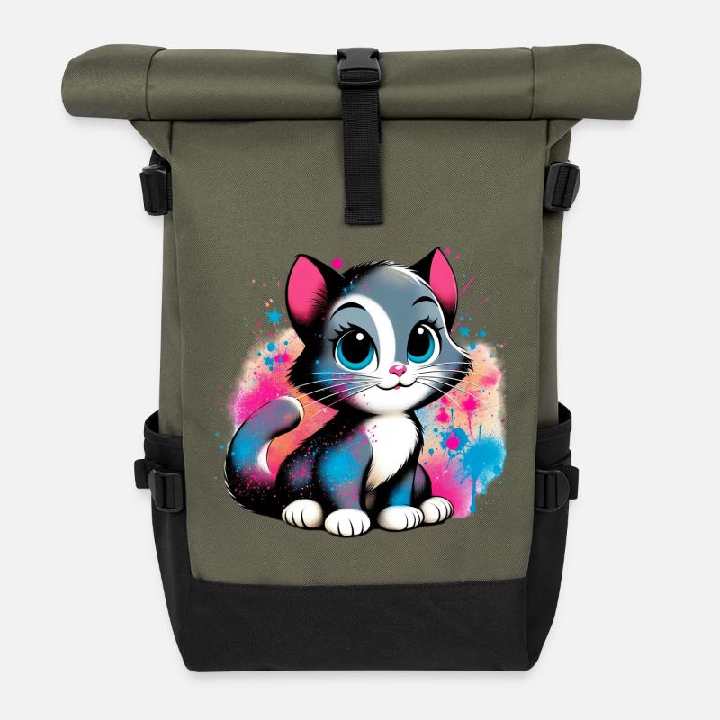 Katze - Rolltop Rucksack - Olive/Schwarz