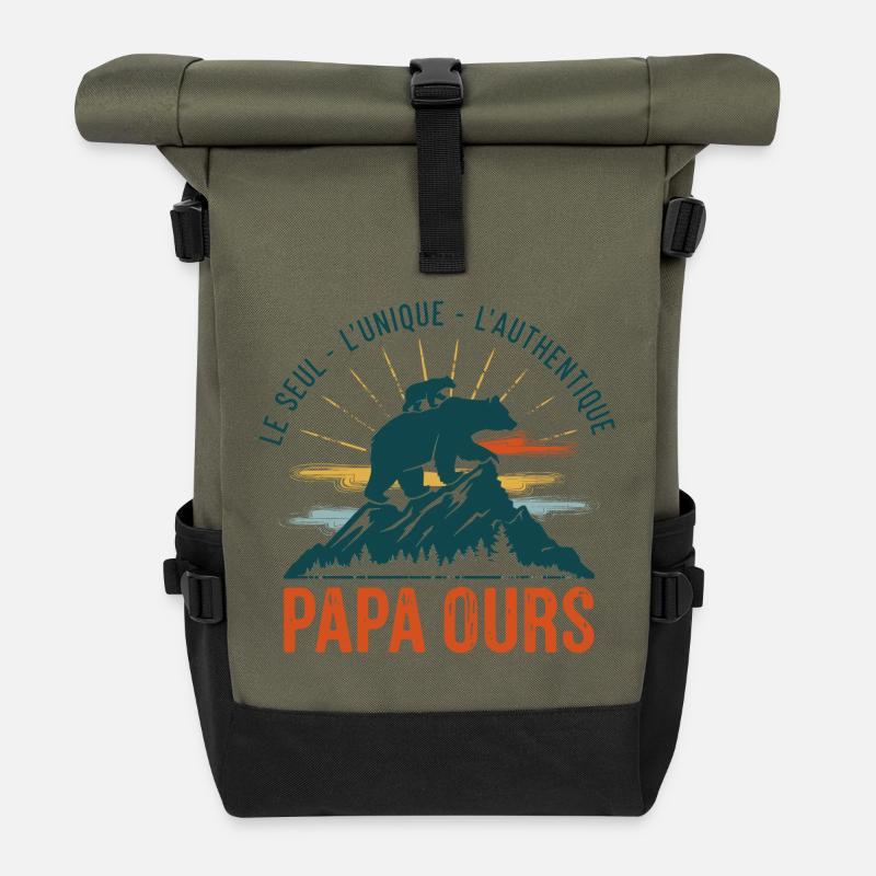 PAPA OURS - Sac à dos roll top - olive/noir