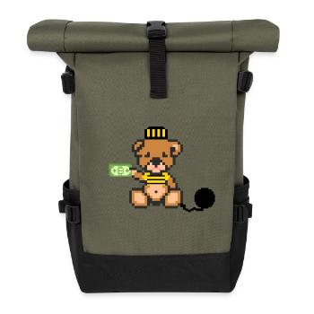 Pixel Bär Gefangener - Rolltop Rucksack - Olive/Schwarz - Vorne