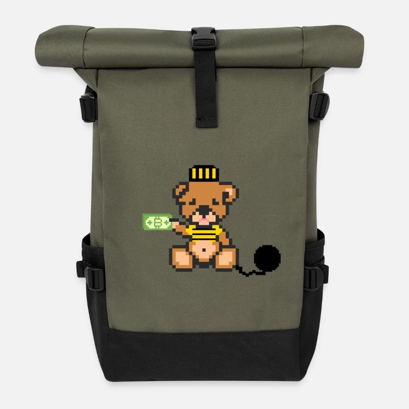 Pixel Bear Prisoner - Roll Top Backpack - olive/black