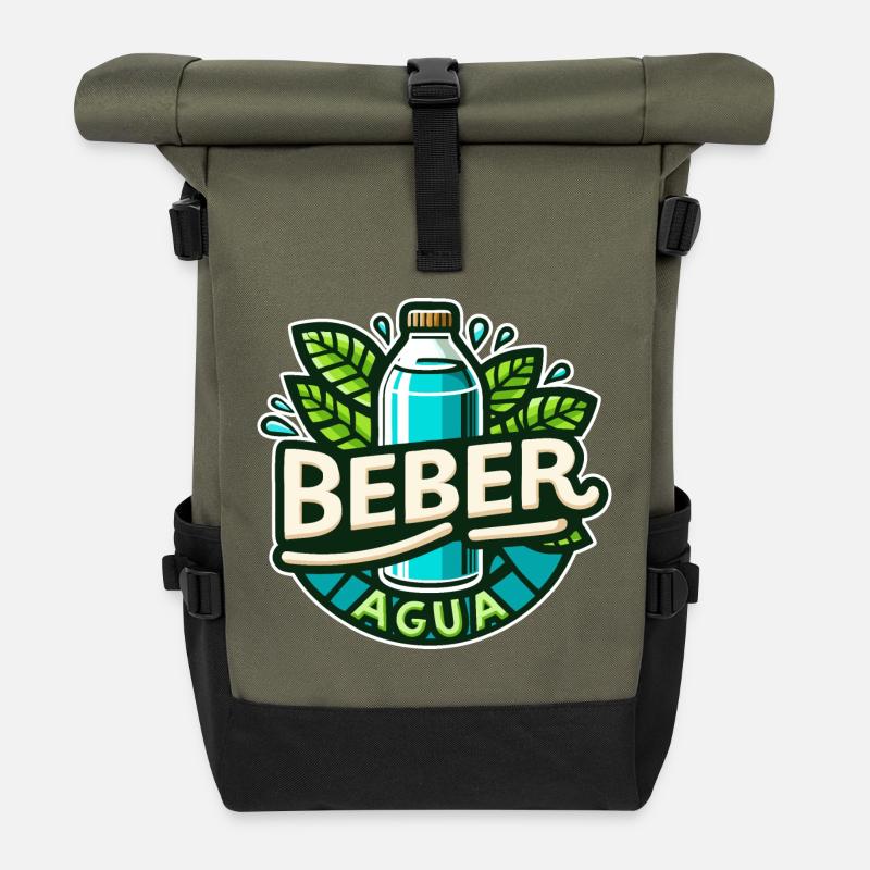 Wasser trinken - Rolltop Rucksack - Olive/Schwarz