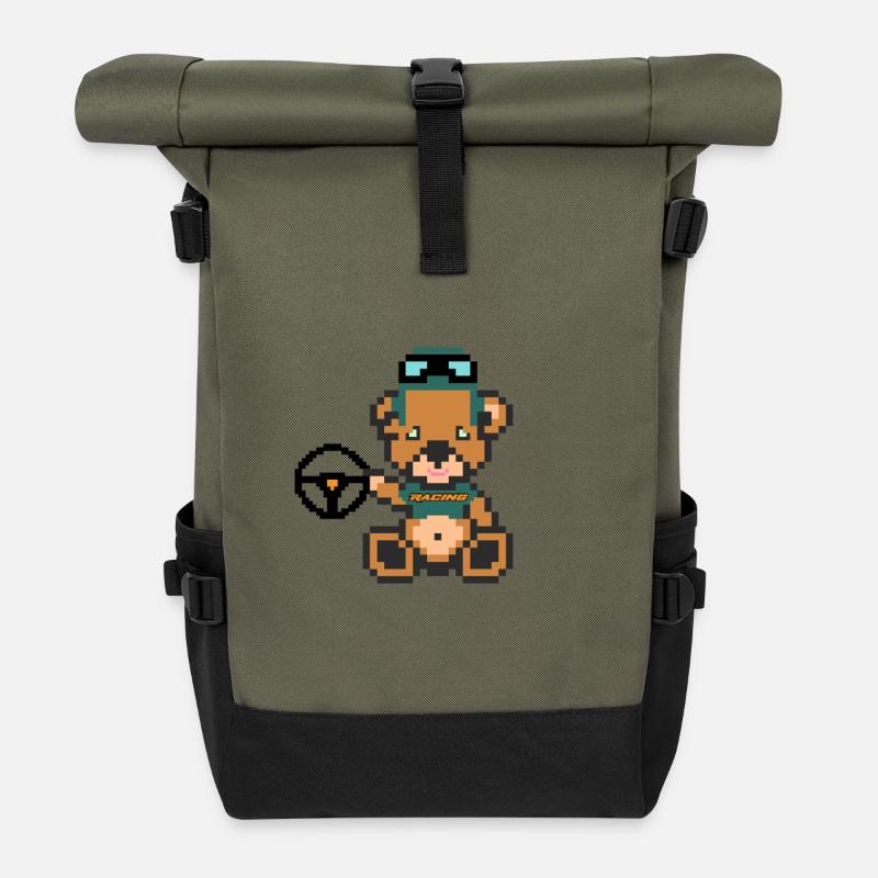 Pixel-Bären-Rennen - Rolltop Rucksack - Olive/Schwarz