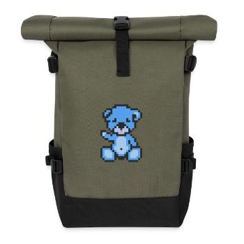 Pixel Bär Blauer Himmel - Rolltop Rucksack - Olive/Schwarz - Vorne