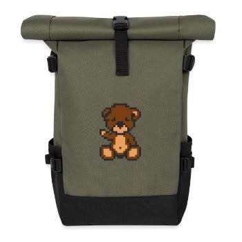 Pixel-Bär-Brownie - Rolltop Rucksack - Olive/Schwarz - Vorne