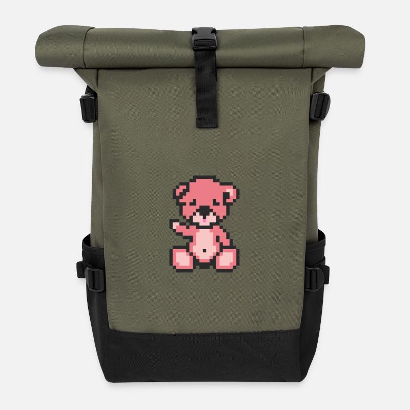 Pixelbär-Bonbons - Rolltop Rucksack - Olive/Schwarz