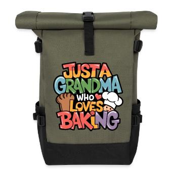 Ich bin Oma und backe gerne - Rolltop Rucksack - Olive/Schwarz - Vorne
