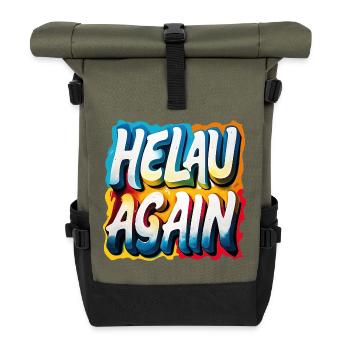 Helau Again Karneval Fasching - Rolltop Rucksack - Olive/Schwarz - Vorne