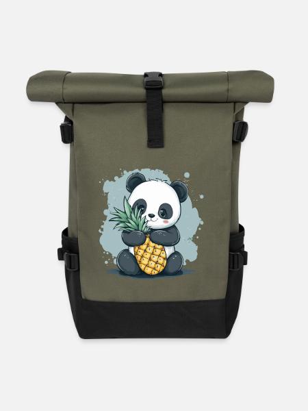 Panda et ananas - Sac à dos roll top - olive/noir