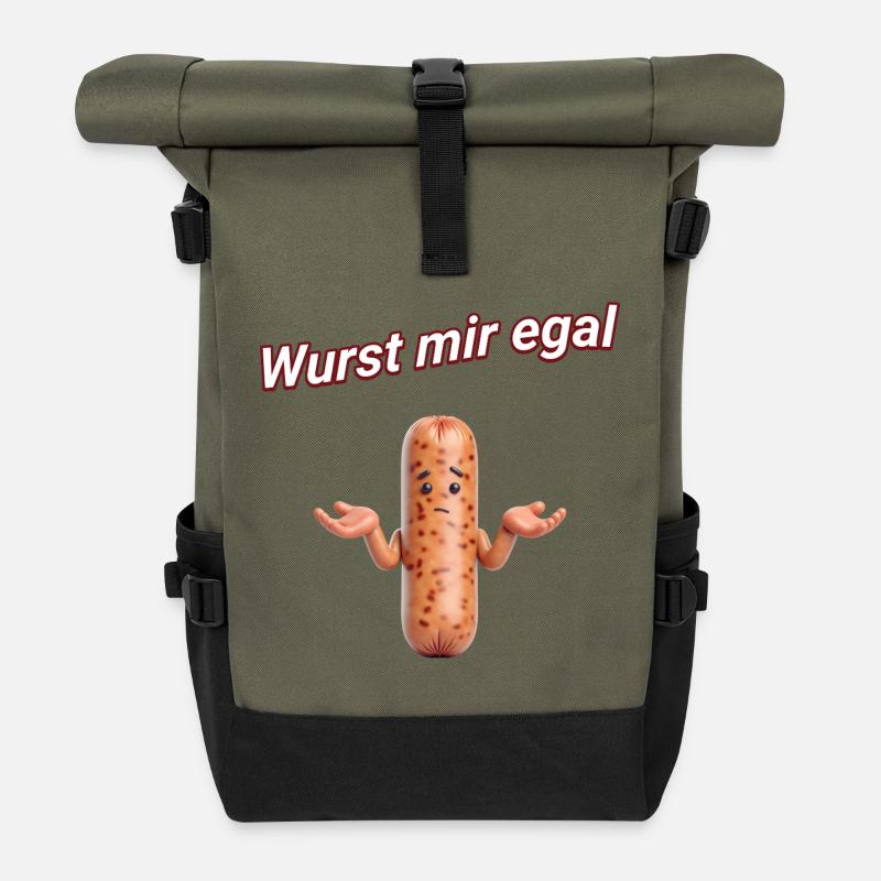Wurst mir egal - Rolltop Rucksack - Olive/Schwarz
