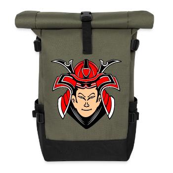 Samurai mit Helmdesign - Rolltop Rucksack - Olive/Schwarz - Vorne